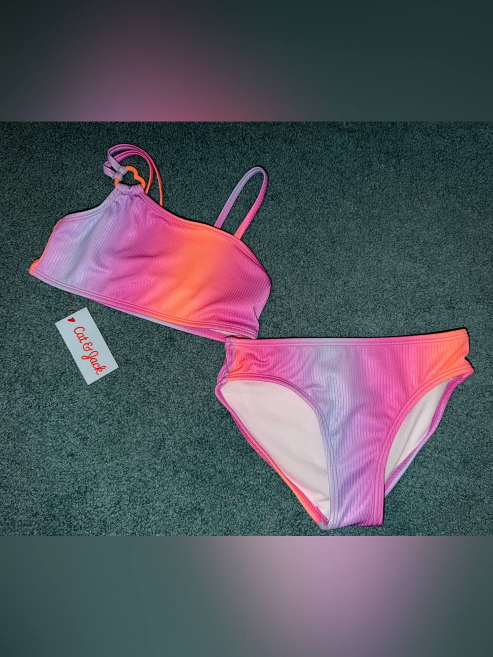 Cat & Jack Girls' Pink Orange Purple Ombre Two-Piece Swimsuit!